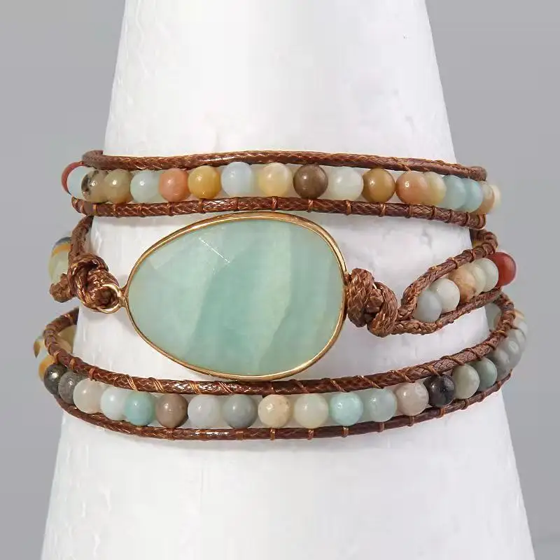 Mode Kralen Boho Armband Sieraden Handgemaakte Natuurstenen Charme 3 Strengen Wrap Armbanden