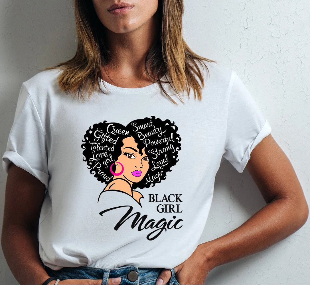 

Harajuku Black Woman Black Girl Magic Afro Lady T Shirt Women