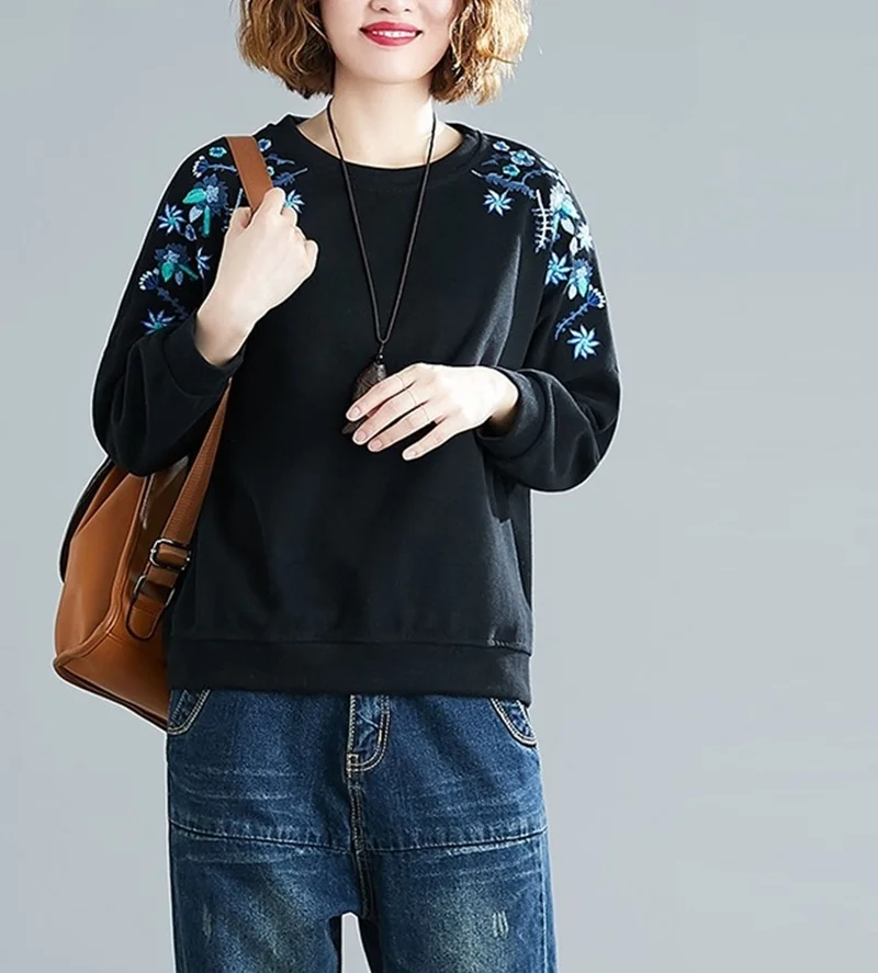 Autumn New Chinese Style Thickened Pullover Sweater Embroidery Cotton Loose Casual Tops Casual High Quality Warm Winter TA2167