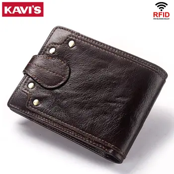 KAVIS Genuine Cow leather Male Wallet Men's Purse Small RFID Leather Perse Mini Card Holder Storage Walet Bag Hasp Coin Purse 1