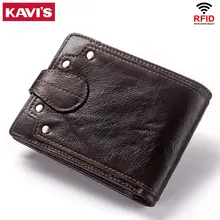 

KAVIS Genuine Cow leather Male Wallet Men's Purse Small RFID Leather Perse Mini Card Holder Storage Walet Bag Hasp Coin Purse