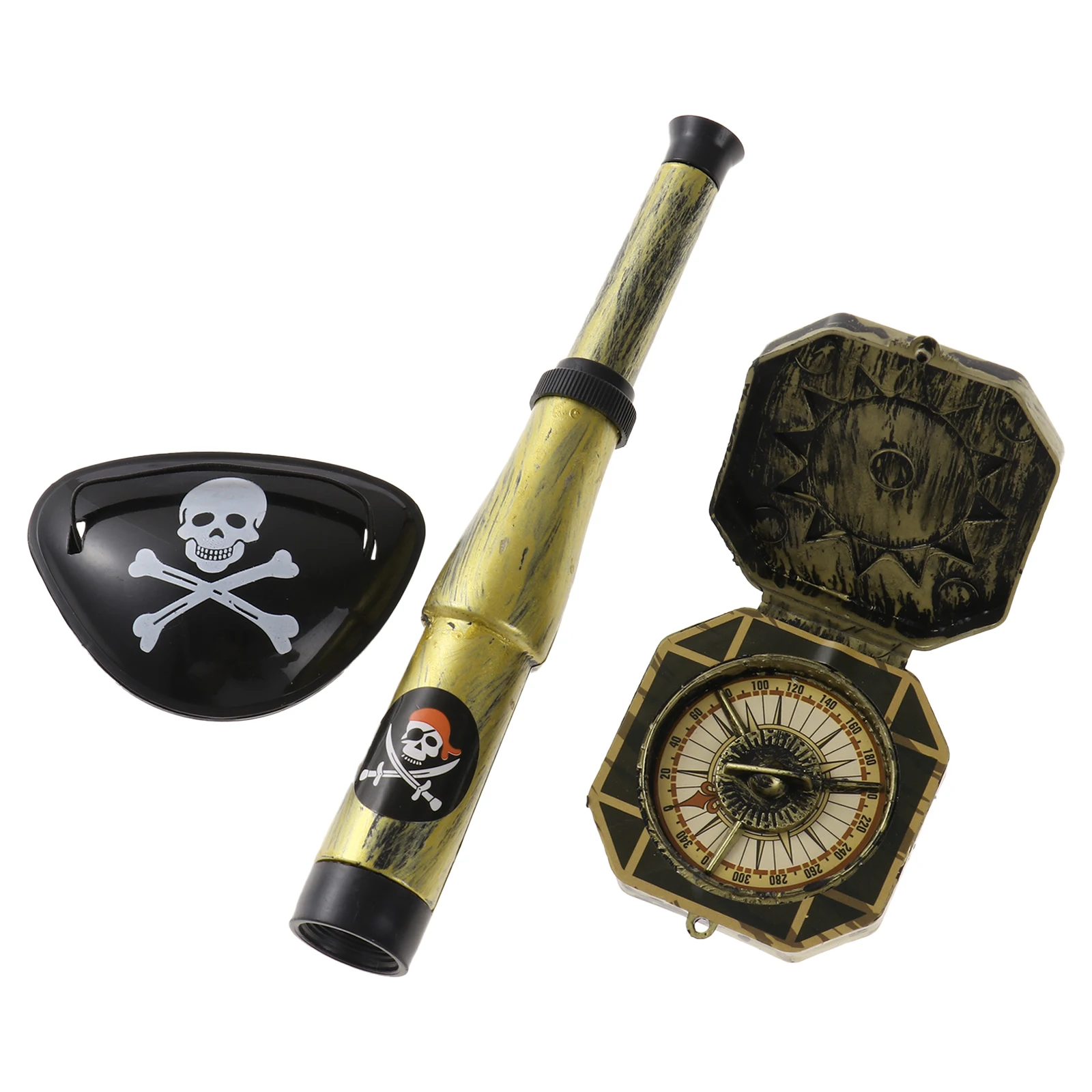 Children Pirate Costume Accessories Sets Kids Compass Telescope Eye Patch Earring Halloween Captain Cosplay Party Theme Props
