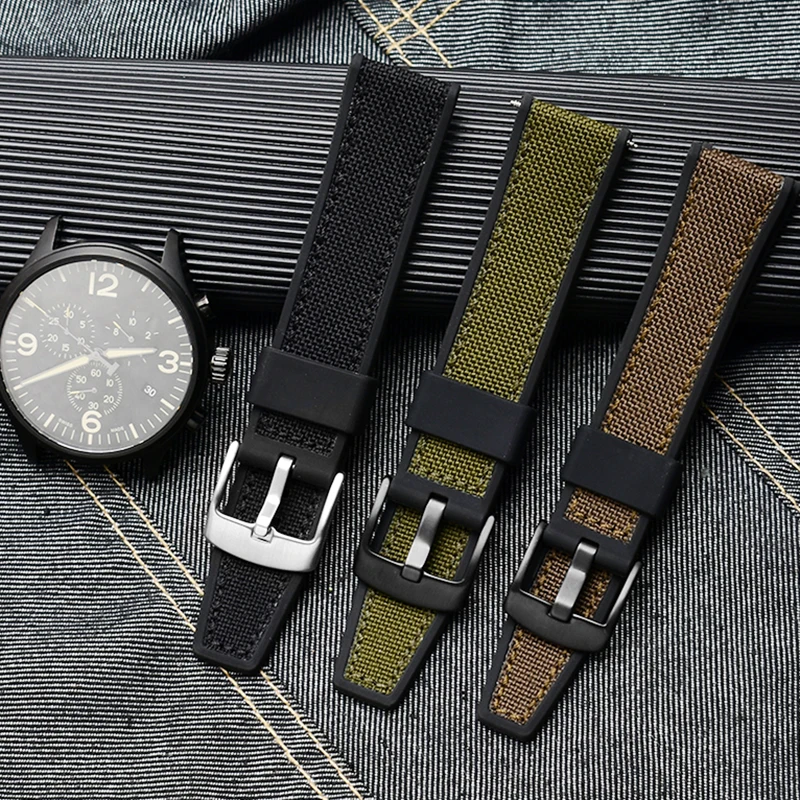 Canvas silicone rubber soled watchband for Seiko ssb373p1/ssb369p1/  ssb371p1 nylon waterproof Sports Strap 21mm 22mm wristband|Watchbands| -  AliExpress