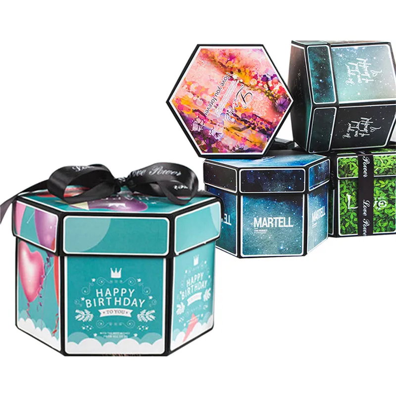 

Hexagon Gift Box Surprise Explosion Box Package DIY Scrapbook Photo Album for Valentine Wedding Gift Bags Present Box Paper Box