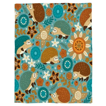 

Hedgehog Animal Flowers And Leaves Animation Autumn Cartoon Coral Fleece Fuzzy Blankets on Bed Throws Bedsheet for Kids Girls