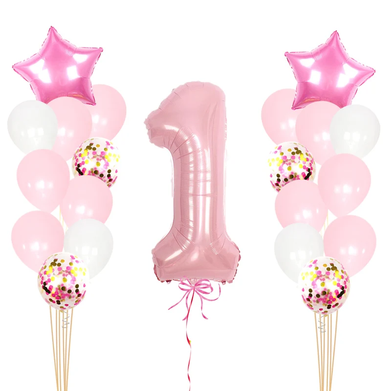 1-й конфетти для дня рождения воздушные шары из фольги в виде цифр первый ребенок мальчик девочка латексные вечерние украшения мой 1 год поставки мяч
