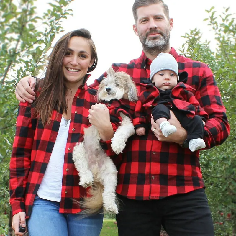 mom and son matching plaid shirts