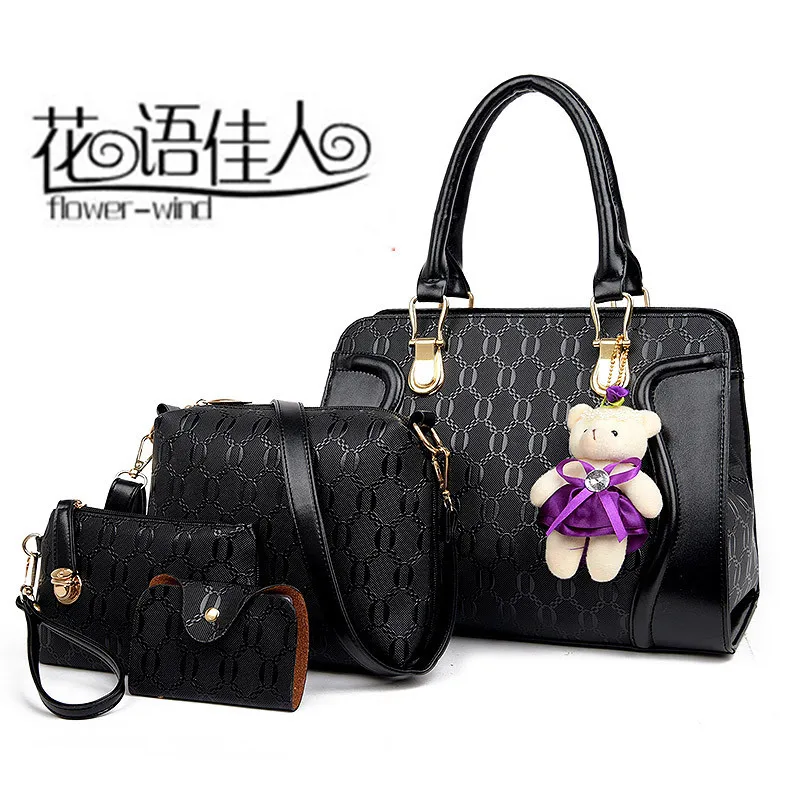 

2019 New Style Europe And America WOMEN'S Fashion Handbag Handbag Embossed Bear Different Size Bags Four-piece Set Crossbody/sho