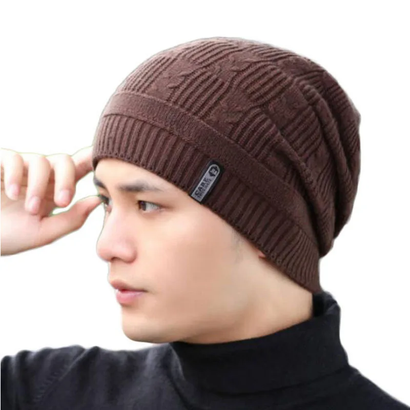 Толстые вязаные зимние шапочки Skullies Beanies двухслойные мужские теплые вязаные шапки для мужчин с добавлением вельветовые кепки для мальчиков Touca