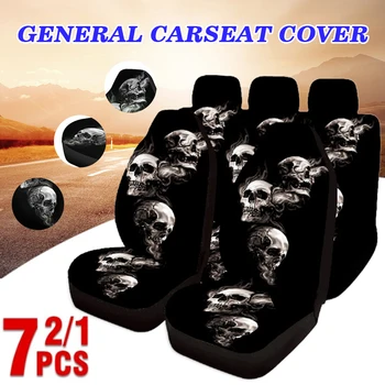 

Universal Full Seat Cover 7PCS Car Seat Cover Front and Rear Car Cushion Cover Halloween Theme Car Interior Accessories