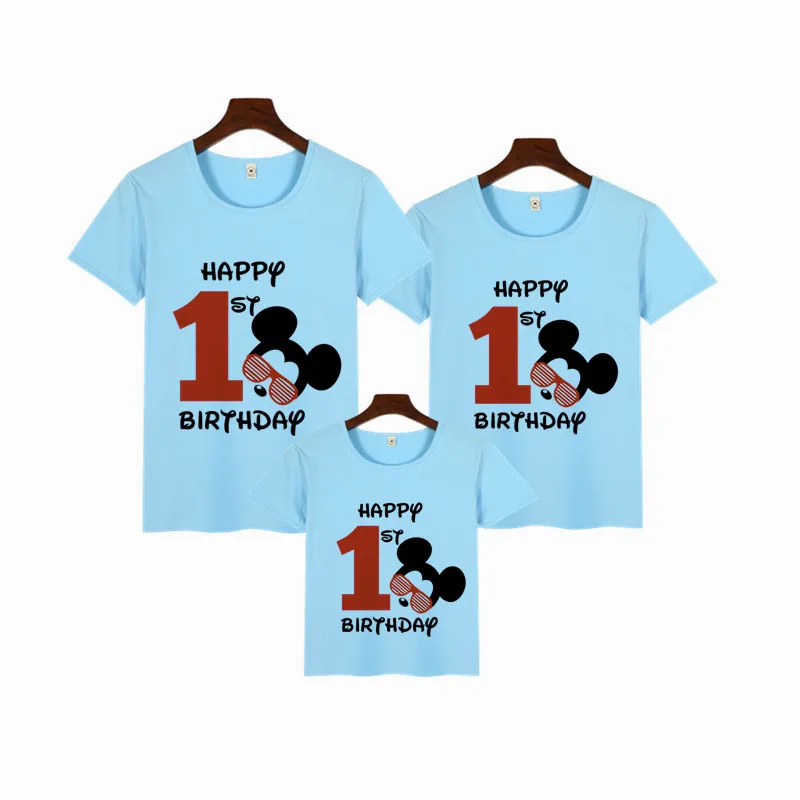 Mouse Mouse Ear Family Matching Clothes Mommy and Me Clothes It Is My 1st Birthday T-Shirt Boys Clothes Short Sleeve TShirt - Цвет: B74A-sky blue