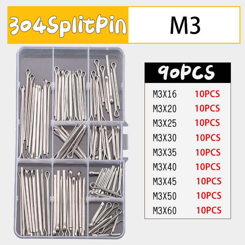 Cotter Pins Set 30/48/90/260Pcs Edelstahl Split Pin Assortment Kit M2 M 2,5 m3 M4 M5M6 Cotter Pins Set Traktor Pin für Auto – Detail 11