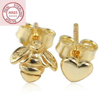 

TIF PAN S925 sterling silver earrings, new fashion gold bee stud earrings, elegant ladies jewelry.