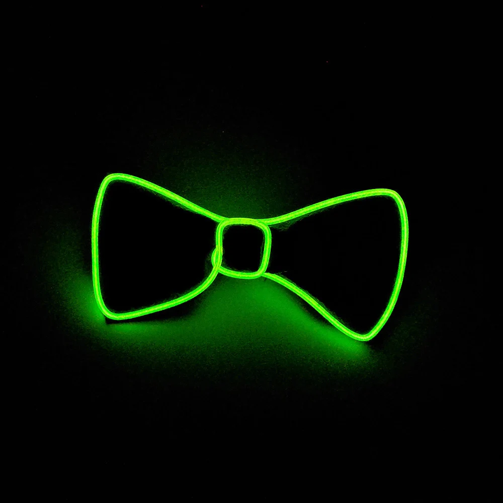 New 10 Color Choice Flashing Light Up LED Neon Bow Tie Lemon Green glow EL wire BowTie For Evening Party Decor - Цвет: Fluorescent Green