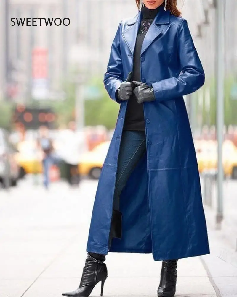 Leather Jacket Women 2021 Long Women's Clothing Spring Solid Color Steampunk Gothic Lapel Biker Jacket Woman Faux Fur Coat