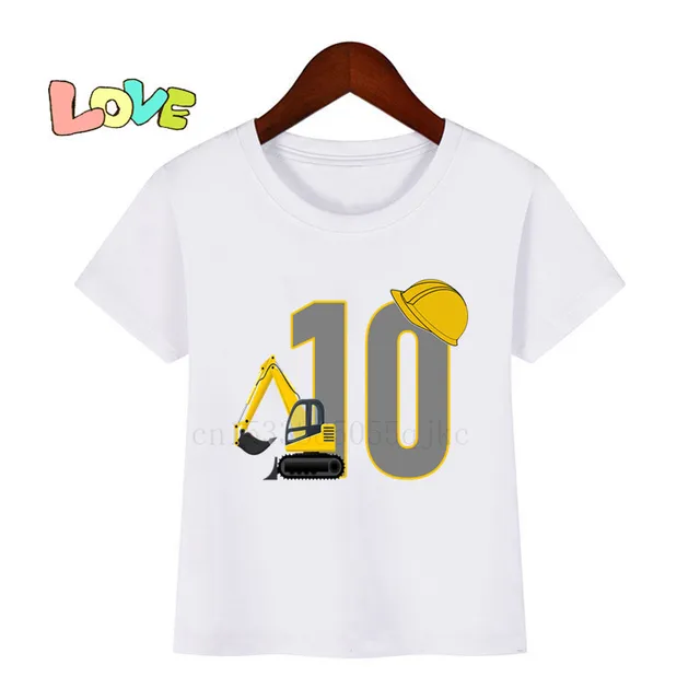 Baby Kids Cartoon Excavator Birthday Number Name Print T Shirt Children Birthday T-shirts Boy&Girl Funny Gift Tshirt Present 10