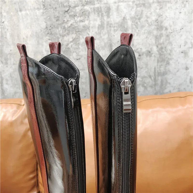 MORAZORA Hot sale popular knee high boots low heel round toe ladies shoes top quality patent leather 2 colors women boots