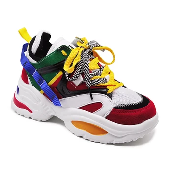 

Punk Chunky Sneakers 2020 Spring Women Black Dad Shoes Female Casual Platform Wedges Shoes For Woman Zapatos Mujer Thick Sole