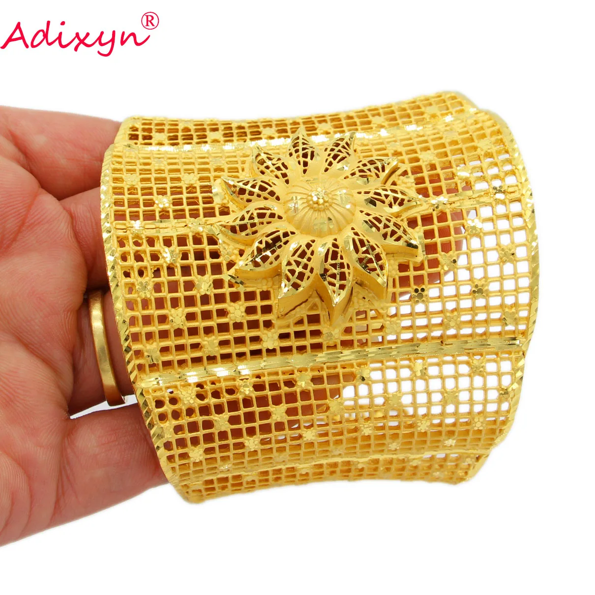 Adixyn Luxury Mesh Plus Size Bangles For Women 24k Gold Color Bracelet