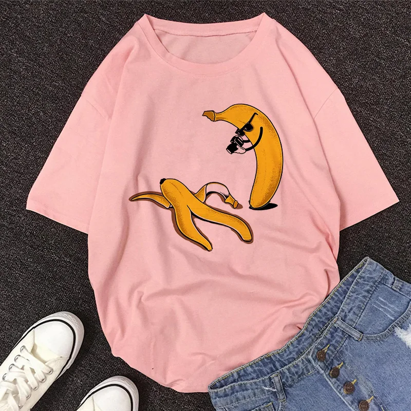 2020 New Summer DOLCE & BANANA Print T-Shirt Women O-Neck Short Sleeve Cute Cartoon T Shirt For Girls Students Lady Tops Tshirt