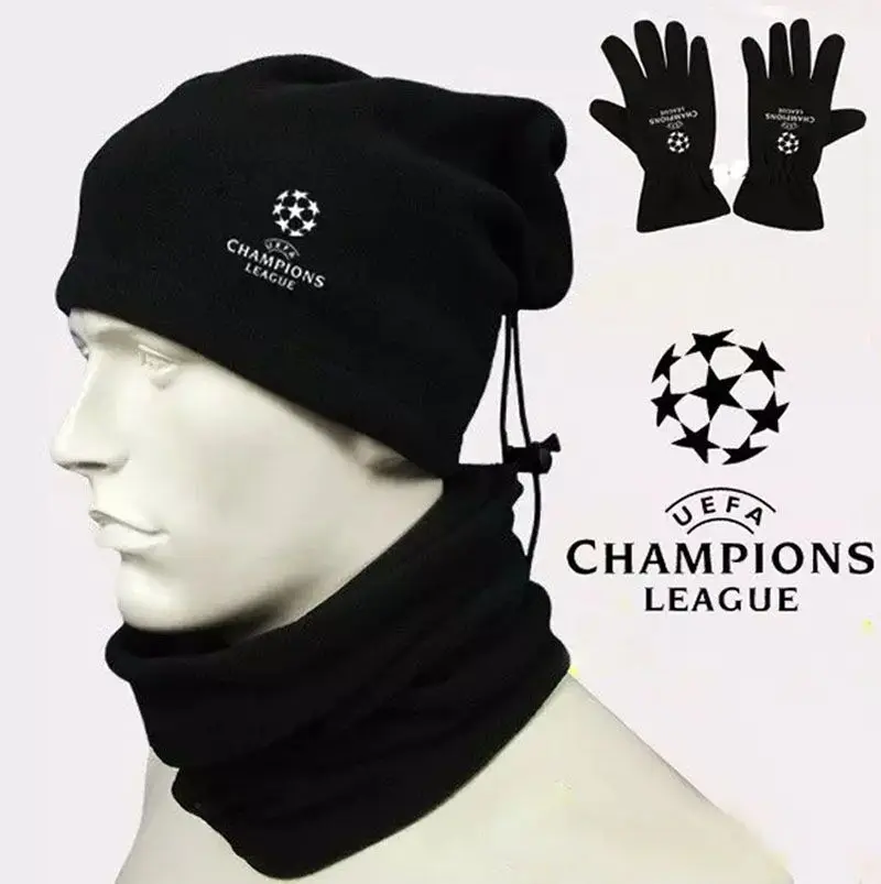 

Factory Direct Champions League Football Fleece Warm Gloves Hat Scarf 3pcs Set Winter Outdoor Men's And Women's Ball
