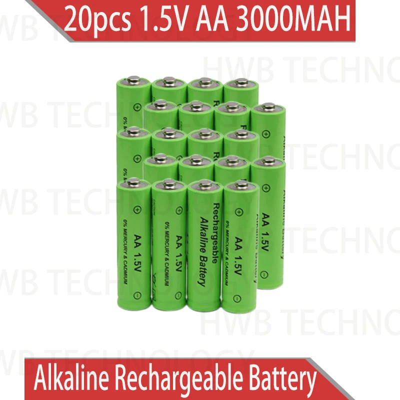 20pcs/Lot AA 3000MAH ZnMn 1.5V rechargeable alkaline battery cell Zn-Mn batteries replace for 1.2V ni-mh | Электроника