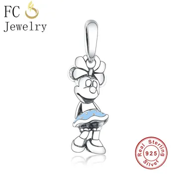 

FC Jewelry Fit Original Pandora Charms Bracelet Real 925 Sterling Silver Minnie Blue Enamel Dress Beads Pendant Making Berloque
