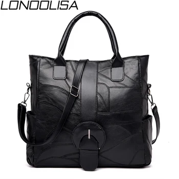 

New Soft Leather Luxury Handbags Women Bags Designer Splice Tote Bag Embroidery Thread Shoulder Crossbody Bags For Women 2019
