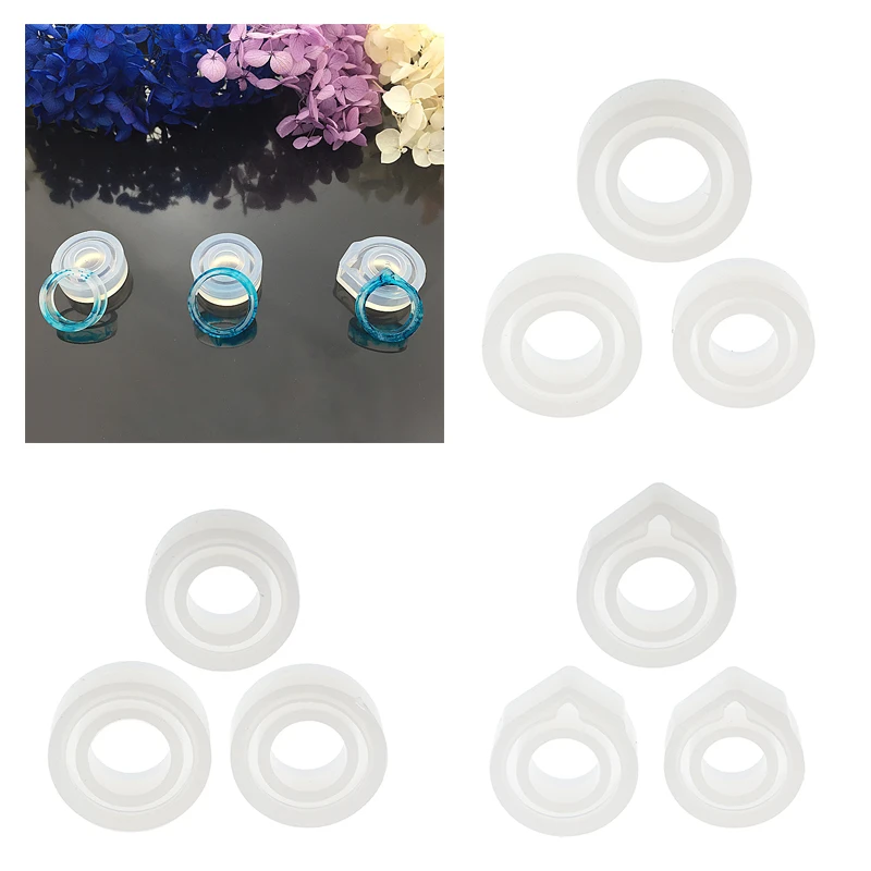 

9pcs Clear Silicone Ring Mold Resin Jewelry Art DIY Tool Mould 16/17/18/20mm Supplies Assorted Size Shape
