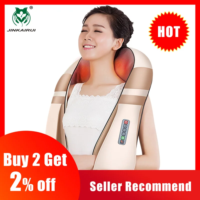 Best JinKaiRui U Shape Electrical Shiatsu Body Shoulder Neck Massager Back Infrared 4D kneading Massage Car Home Best Gift HealthCare