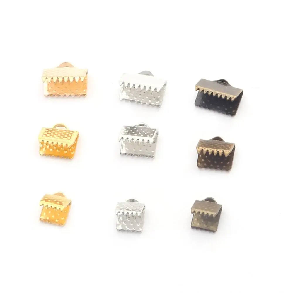 50pcs Leather Cord Crimp End Beads Buckle Tips Clasp Cord Flat Cover
