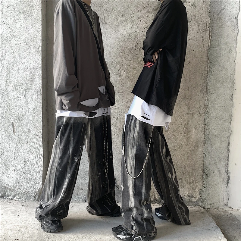 Винтажные свободные джинсы Tie Dye с постепенным изменением, модные уличные Женские повседневные Широкие штаны