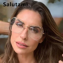 Полигон из сплава, Ретро стиль, кошачий глаз, Золотая прозрачная оправа для женщин, 2002, новые модные брендовые прозрачные очки для мужчин, квадратные оттенки