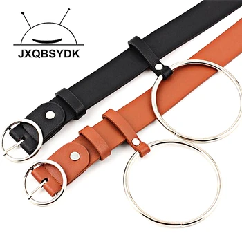 

JXQBSYDK Luxury Belts for Women Fashion Personality Large Ring Design Pin Buckle Imitation Leather PU Waist Belts 2019