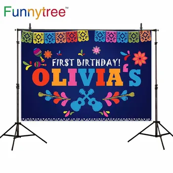

Funnytree photographic background mexican 1st Festival birthday Party blue banner studio photo backdrops photophone photocall
