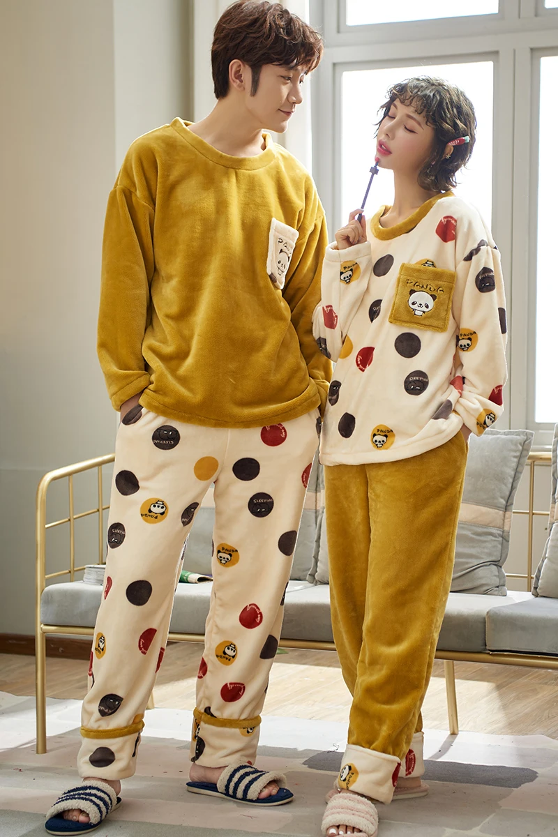 Женские зимние теплые пижамы унисекс для пары, пижамные комплекты с рисунком милой панды, Пижамный костюм, одежда для сна для женщин/мужчин, домашняя одежда, пижамы