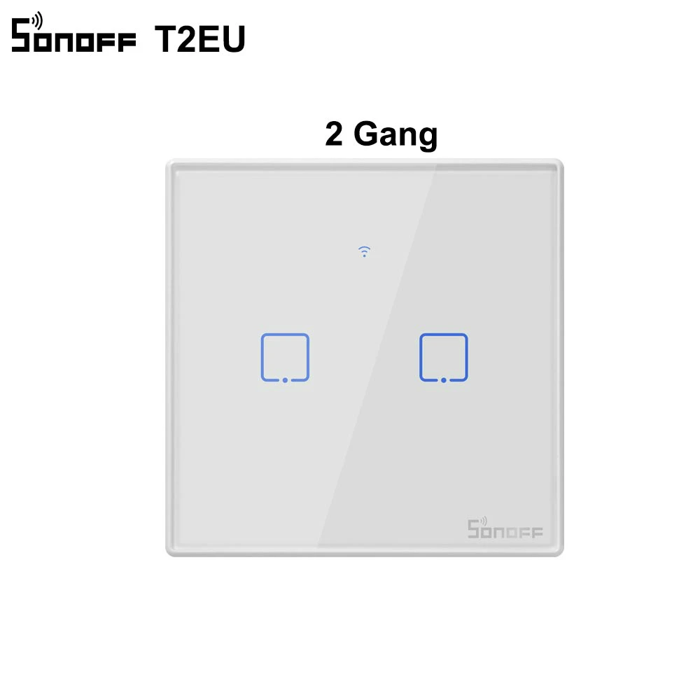 Sonoff T2 EU 2 Gang Интеллектуальный выключатель света SONOFF T1 T2 T3 TX US/EU/UK 433 RF Управление 1/2/3 смарт-лампа для дома, Wi-Fi, сенсорный настенный выключатель света работает с Alexa Google Home - Цвет: Sonoff T2 EU 2 Gang