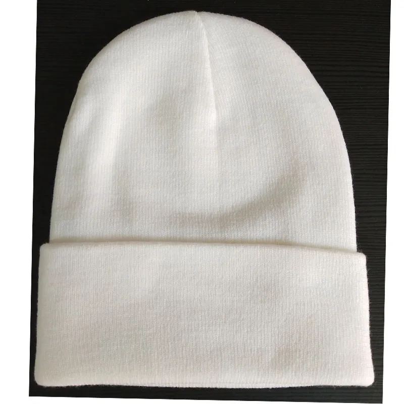 20pcs beanie 3D стежка логотип зимние шапки для женщин взрослых эластичный череп вышитый на заказ логотип шапочки США большой размер капот - Цвет: white