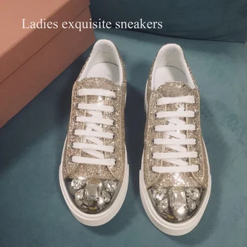 

Women's leather rhinestone sneakers