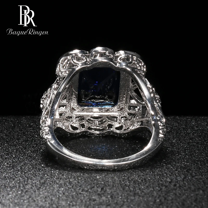 Bague Ringen Дворцовое кольцо с полым узором для женщин, геометрическое сапфировое серебро 925, ювелирное изделие 9*12 мм, драгоценный камень, элегантный темперамент, подарок