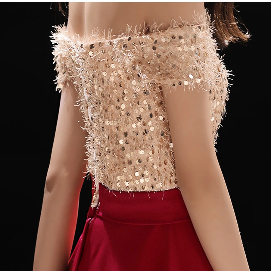 Вечерние платья с вырезом лодочкой Sequine Robe De Soiree с открытыми плечами элегантное торжественное платье E102 трапециевидное в пол вечернее платье