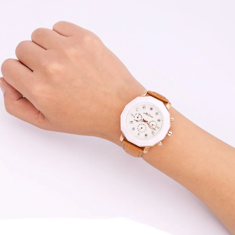 SALE!!! Discount Melissa Crystal Multifunctions Old Types Men's Women's Watch Japan Mov't Fashion Hours Leather Girl's Gift