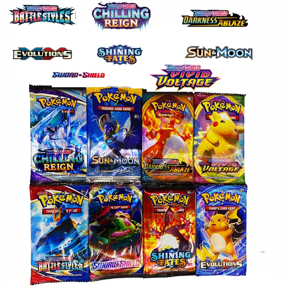 Random 1 bag of Pokemon game Battle Card English collection Pikachu spray fire dragon children's toy card Cartoon blind bag card