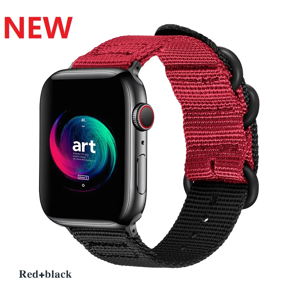 Black red Нейлон Apple, часы, нейлоновый ремешок для наручных часов Series 5 42 мм, 38 мм, версия ткань-как ремешок для iwatch, версия 4/3/2/1 подходит для 40 мм 44 аксессуары - Цвет ремешка: Black red