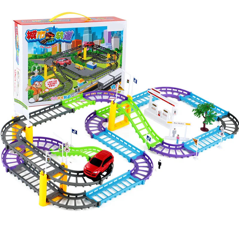 

Children Sound And Light Electric Assembled Rail Car Toy Train Set Multilayer Educational Toy