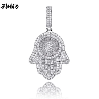 

JINAO NEW Ice Palm Necklace & Pendant With 4mmTennis Chain Prong Setting AAA Cubic Zircon men and women Hip hop Jewelry