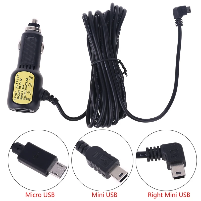 

5V 3.5A Dual Mini USB Ports Dash Cam Car Cigarette Adapter Lighter Power Cable Socket Charger for DVR Vehicle Charging 3.5m
