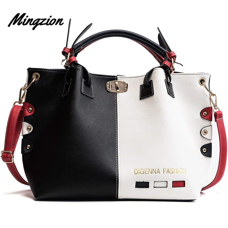 

Mingzion PU Leather Shoulder Bag for Women Fashion Panelled Color Crossbody Bag Large Work Handbag Satchel Carry-on Tote
