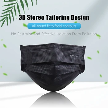 

50pcs Black 3 Layers Dust Protection Masks Disposable Face Masks Elastic Ear Loop Disposable Dust Filter Safety Mask Anti-Dust