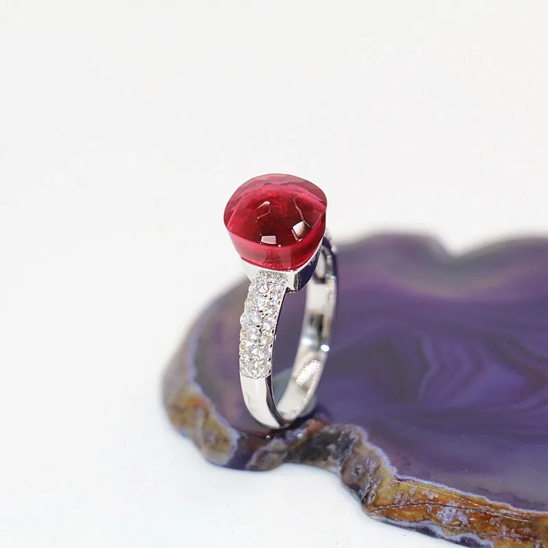 

2021 Fashion Summer Style Jewelry Of Rose Red Crystal With White Zircon 18K White Gold Plated Ring For Best Festival Gift